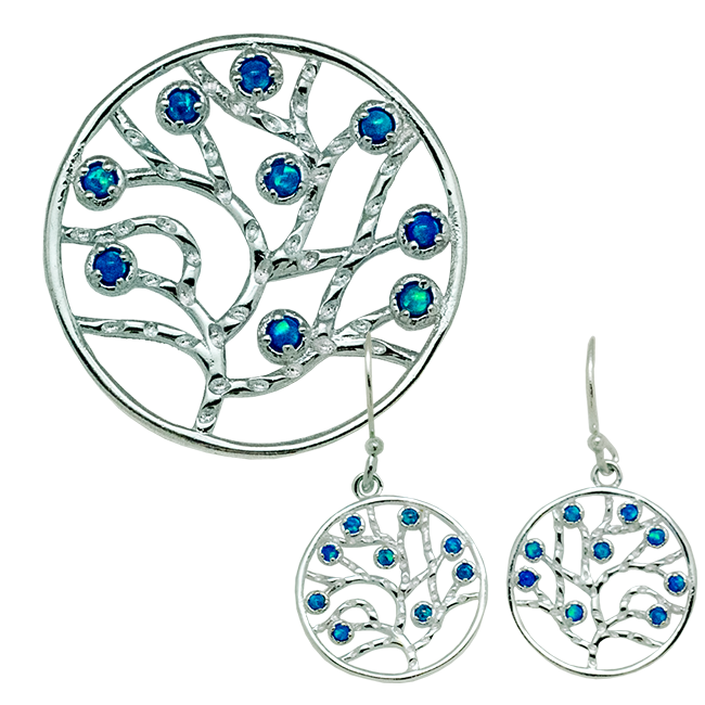 Sterling Silver and Opal Blossom Tree of Life Set, Save 10%